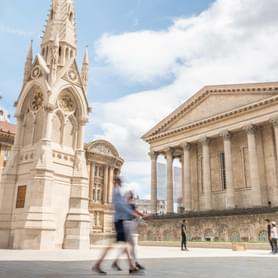 Exterior of Birmingham Town Hall with people walking
